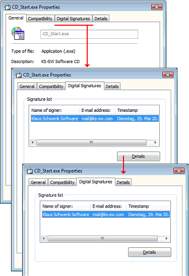 File properties display of a executable file with a valid digital signature